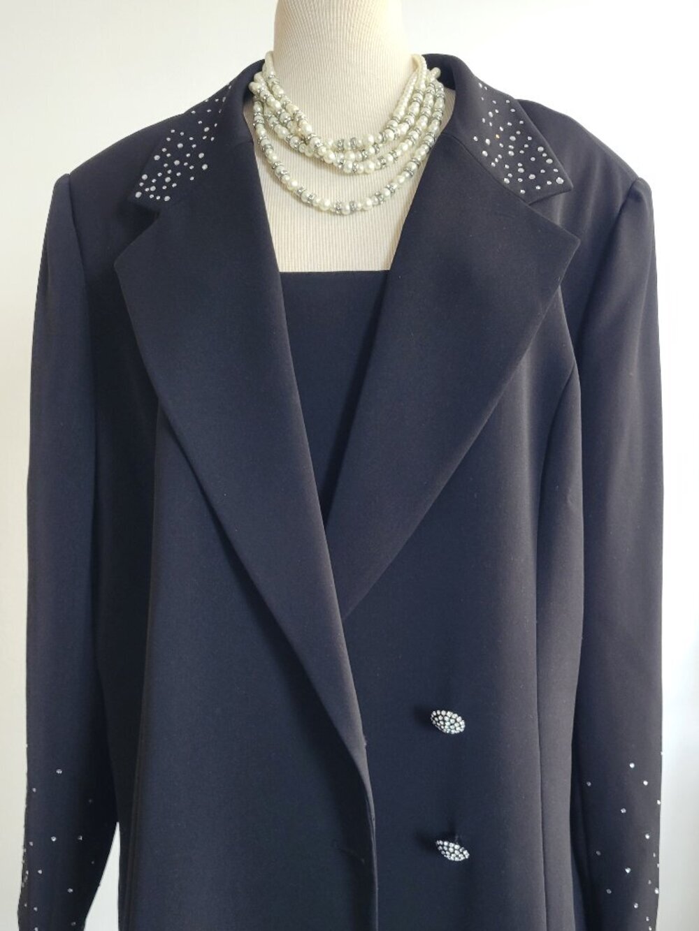 Clara Clara 80s Black Evening Jacket by Vinette with Rhinestone Detail (Size 18)